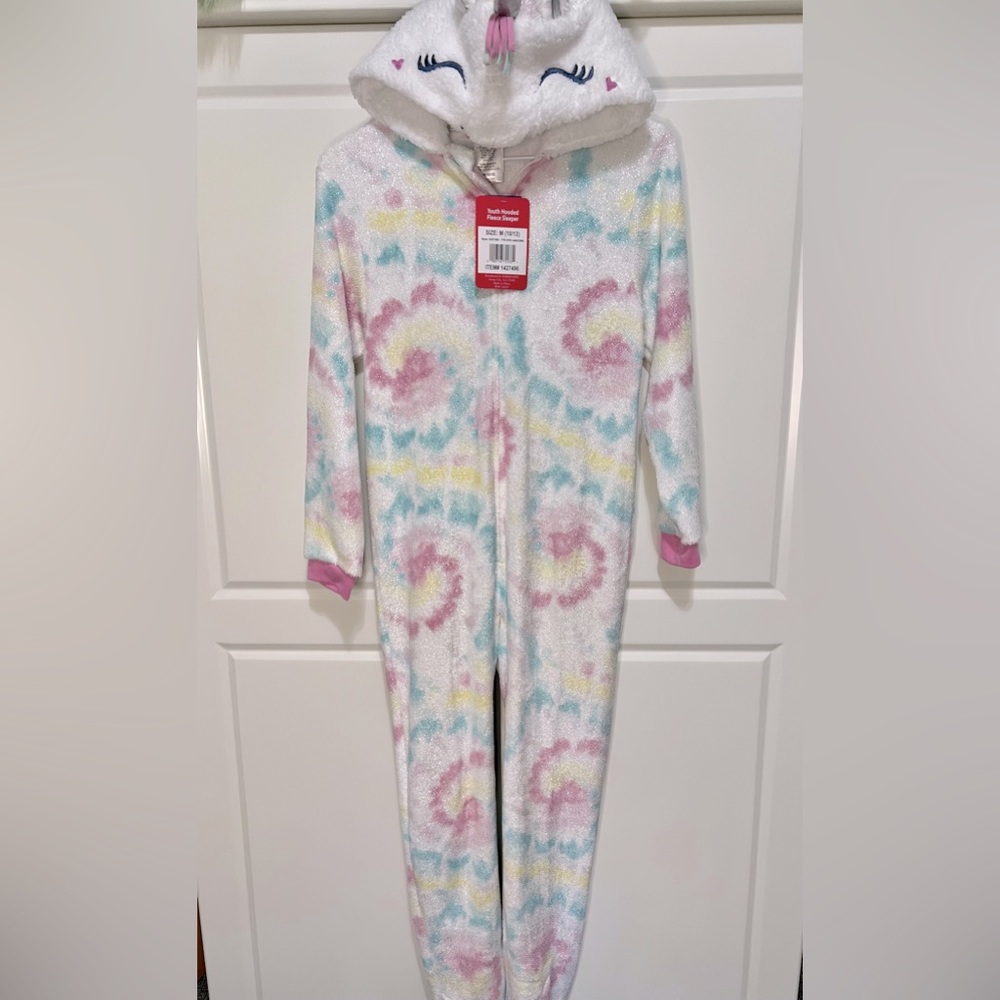 NWT Saint Eve Kids Unicorn Youth Hooded Fleece Sleeper M 10/12 Flame Resistant